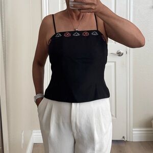 Black Floral Embroidered Silk Top, fully line, excellent condition.